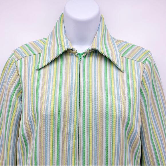 VINTAGE 60s 70s Striped Mod Zip Up Women’s Shirt Jacket Size M - Picture 2 of 8